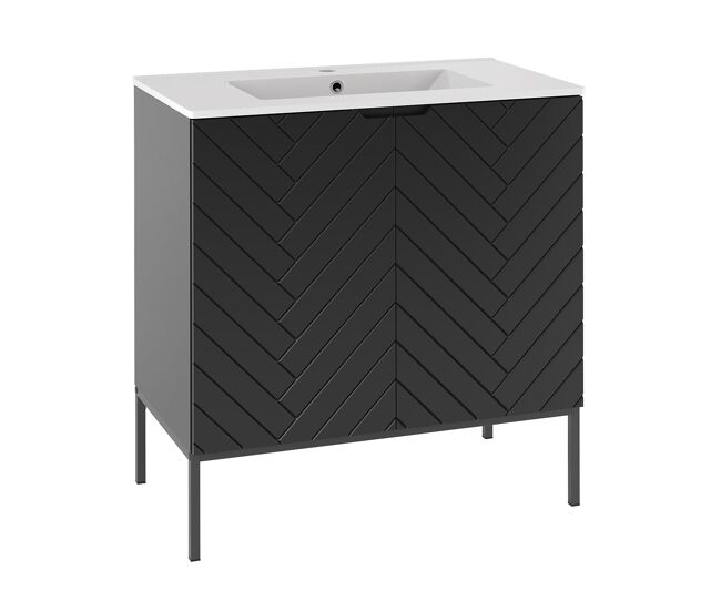 Mueble lavabo individual encastrado 80cm 2 puertas sobre patas daria negro