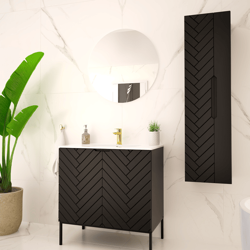 Móvel lavatório simples embutido 80cm 2 portas pés Daria Preto