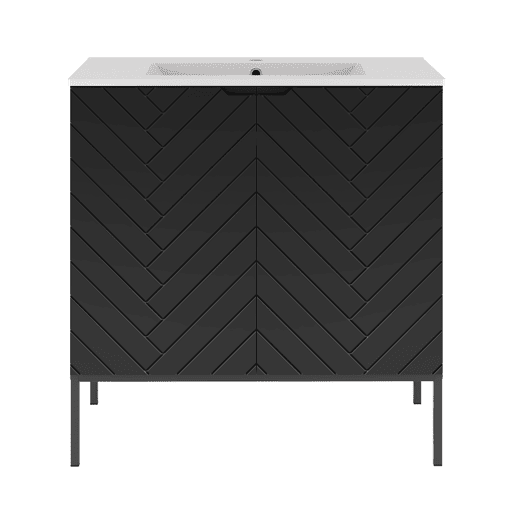 Móvel lavatório simples embutido 80cm 2 portas pés Daria Preto