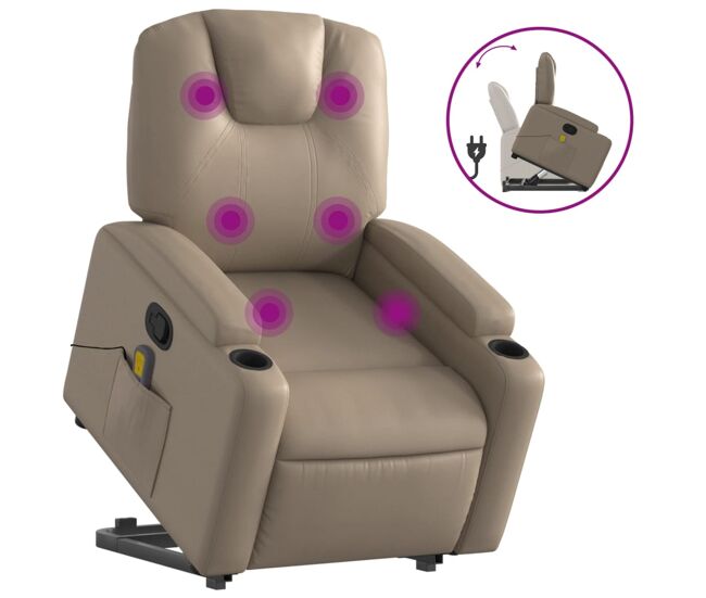 Vidaxl sillón reclinable masaje pie cuero artificial color capuchino