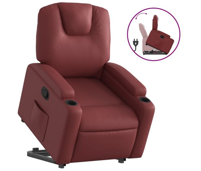 Vidaxl sillón reclinable elevable cuero artificial rojo tinto