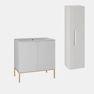 Móvel de lavatório individual 80cm com pés e coluna Daria Branco