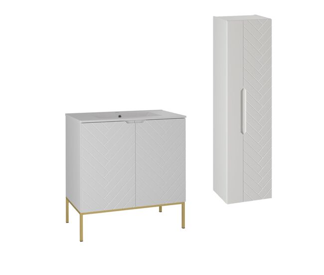 Conjunto de muebles con lavabo individual encastrado 80cm 2 puertas sobre patas y columna daria blanco