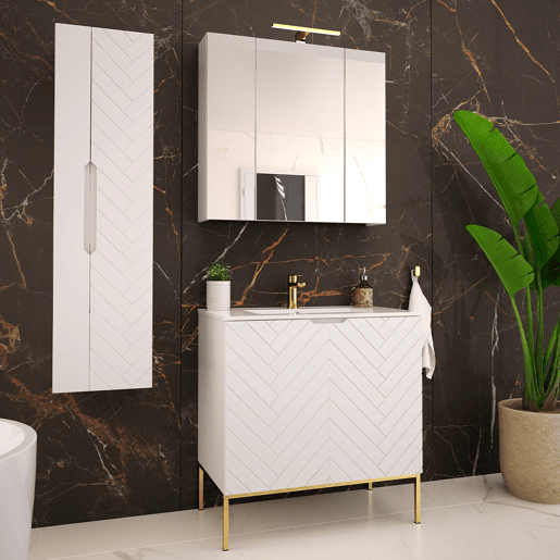 Móvel de lavatório individual 80cm com pés e coluna Daria Branco