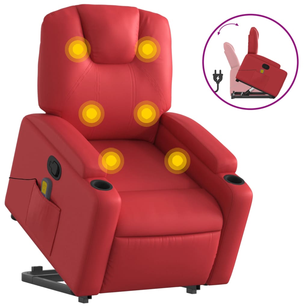 Vidaxl sillón reclinable de masaje de pie cuero artificial rojo