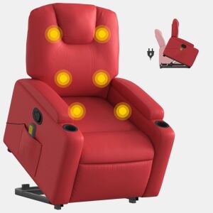 vidaXL Poltrona massagens reclinável elevatória couro artif. vermelho