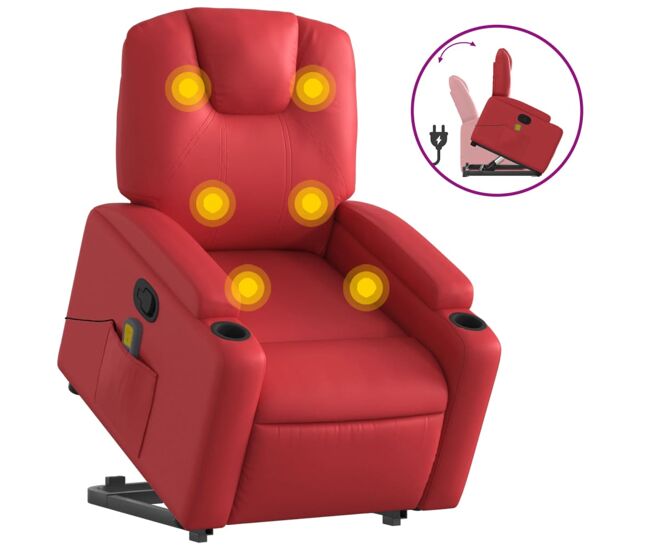 Vidaxl sillón reclinable de masaje de pie cuero artificial rojo