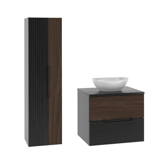 Conjunto móvel lavatório simples 60cm coluna Sylla Preto madeira