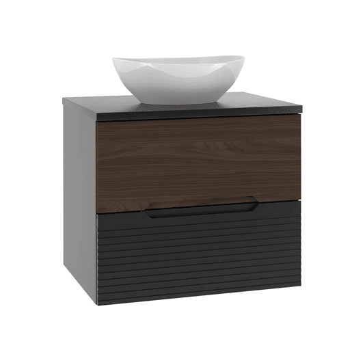 Conjunto móvel lavatório simples 60cm coluna Sylla Preto madeira