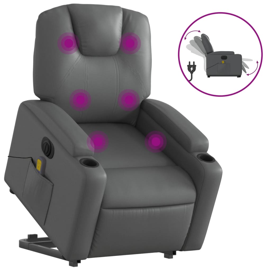 Vidaxl sillón de masaje elevable eléctrico cuero sintético gris