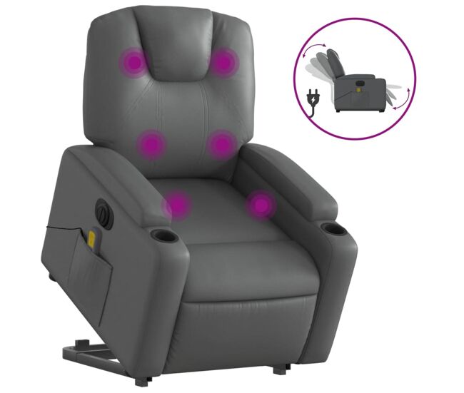 Vidaxl sillón de masaje elevable eléctrico cuero sintético gris