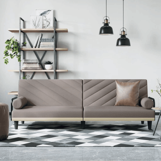 vidaXL Sofá-cama com apoio de braços tecido cinzento-acastanhado vidaXL Sofá-cama com apoio de braços tecido cinzento-acastanhado