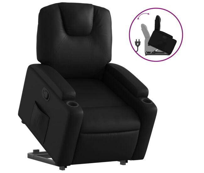 Vidaxl sillón reclinable elevable cuero artificial negro