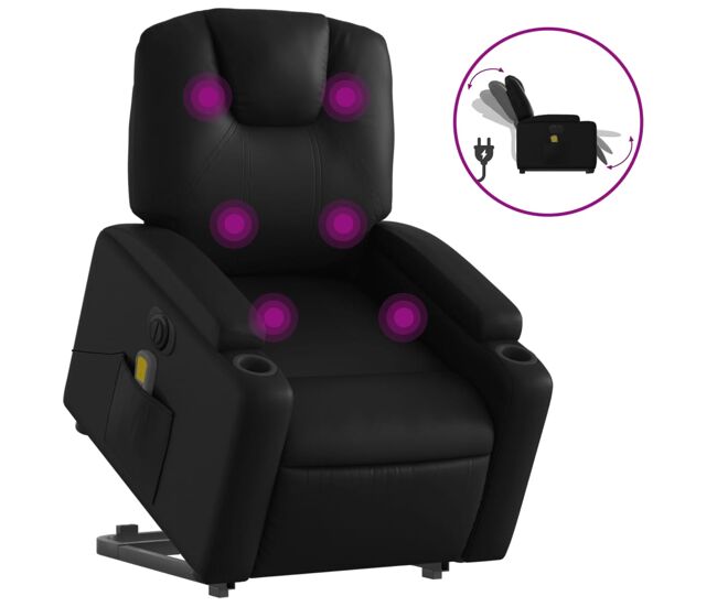 Vidaxl sillón de masaje elevable eléctrico cuero sintético negro