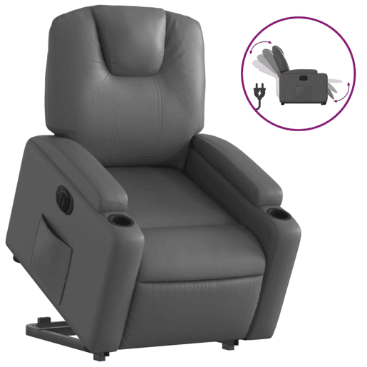 vidaXL Poltrona reclinável elevatória elétrica couro artif. cinzento vidaXL Poltrona reclinável elevatória elétrica couro artif. cinzento
