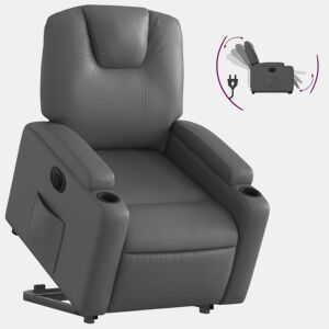 vidaXL Poltrona reclinável elevatória elétrica couro artif. cinzento