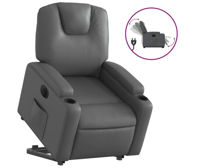 Vidaxl sillón reclinable elevable eléctrico de cuero sintético gris
