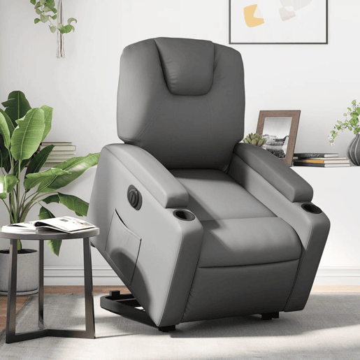 vidaXL Poltrona reclinável elevatória elétrica couro artif. cinzento vidaXL Poltrona reclinável elevatória elétrica couro artif. cinzento