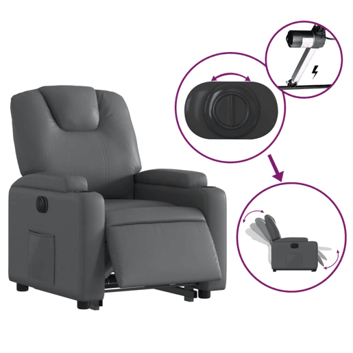 vidaXL Poltrona reclinável elevatória elétrica couro artif. cinzento vidaXL Poltrona reclinável elevatória elétrica couro artif. cinzento