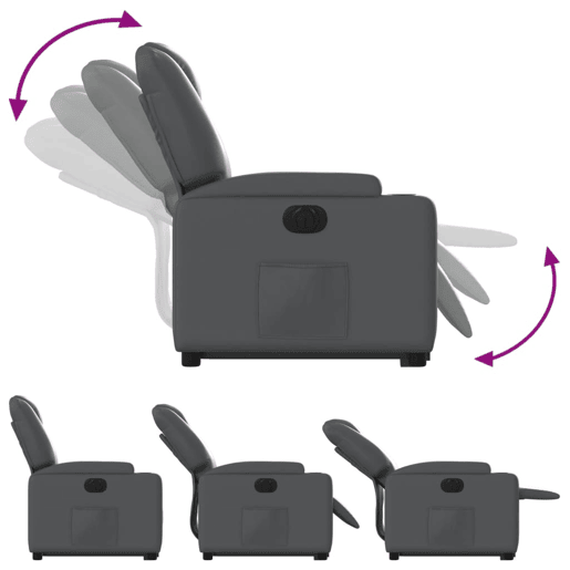 vidaXL Poltrona reclinável elevatória elétrica couro artif. cinzento vidaXL Poltrona reclinável elevatória elétrica couro artif. cinzento
