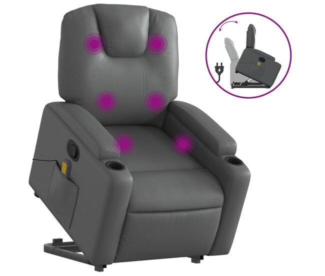 Vidaxl sillón reclinable de masaje de pie cuero artificial gris