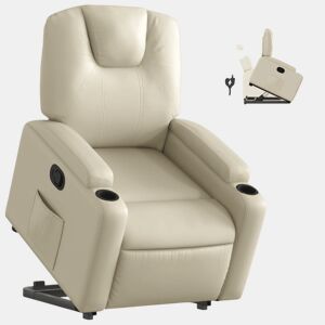 vidaXL Poltrona reclinável elevatória couro artificial cor creme