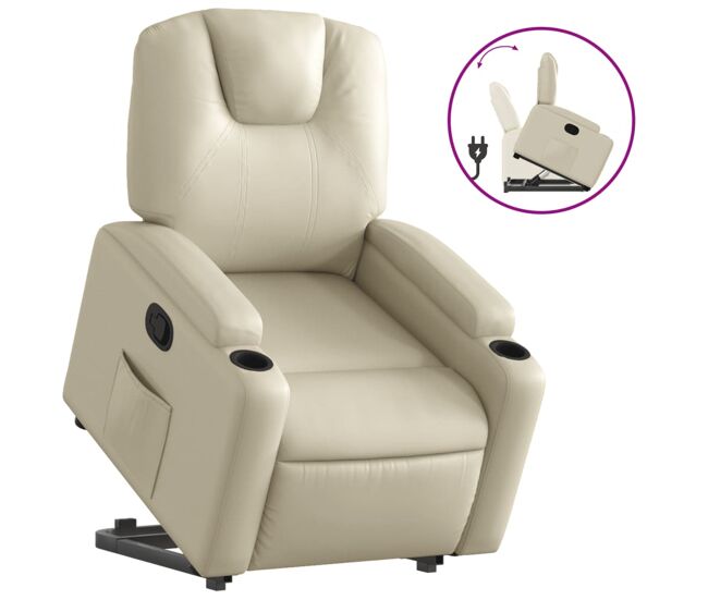 Vidaxl sillón reclinable elevable cuero artificial color crema