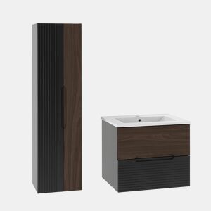 Conjunto móvel lavatório simples embutido 60cm coluna Sylla Preto madeira