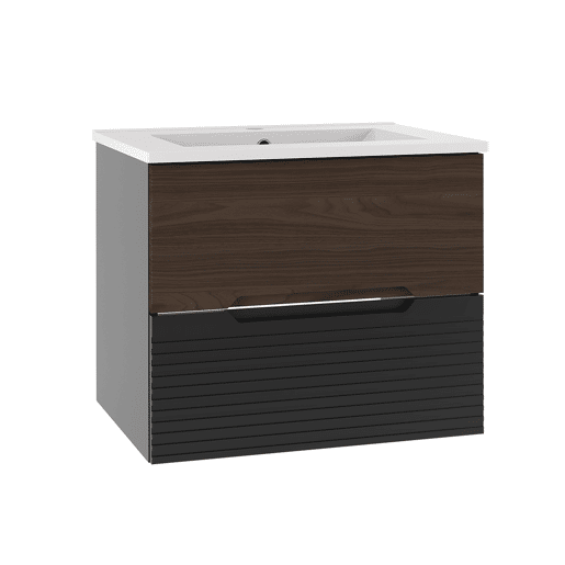 Conjunto móvel lavatório simples embutido 60cm coluna Sylla Preto madeira