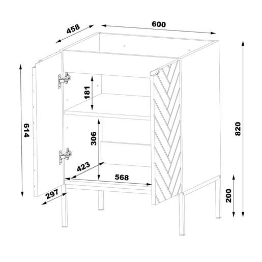 Móvel de lavatório simples 60cm com pés Daria Caxemira Móvel de lavatório simples 60cm com pés Daria Caxemira