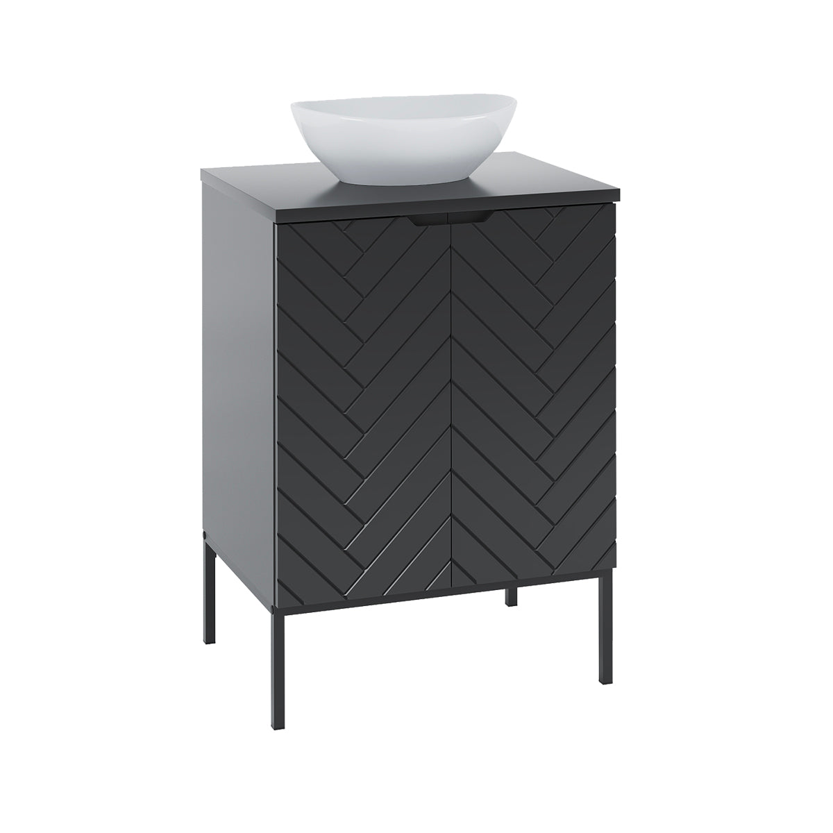 Mueble lavabo individual 60cm 2 puertas sobre patas daria negro