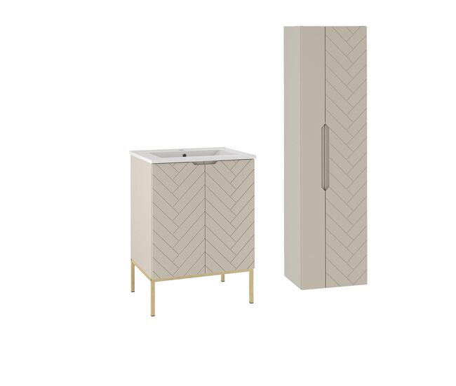 Conjunto de muebles con lavabo individual encastrado 60cm 2 puertas sobre patas y columna daria cachemira
