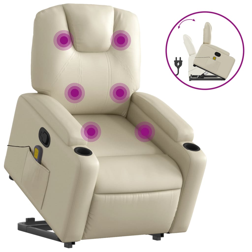 Vidaxl sillón reclinable de masaje de pie cuero artificial color crema