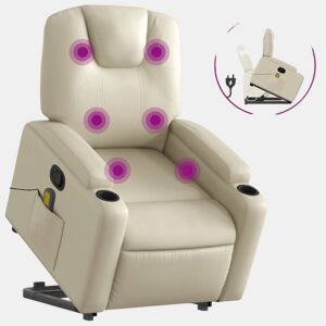 vidaXL Poltrona reclinável de massagens couro artificial cor creme