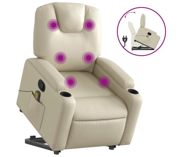 Vidaxl sillón reclinable de masaje de pie cuero artificial color crema
