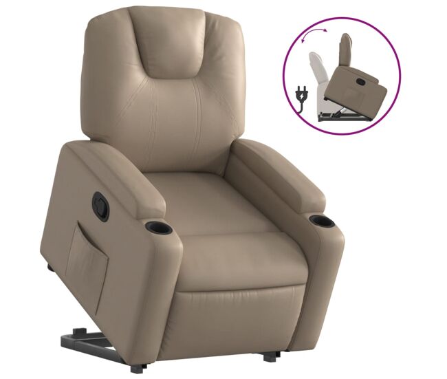 Vidaxl sillón reclinable elevable cuero artificial color capuchino