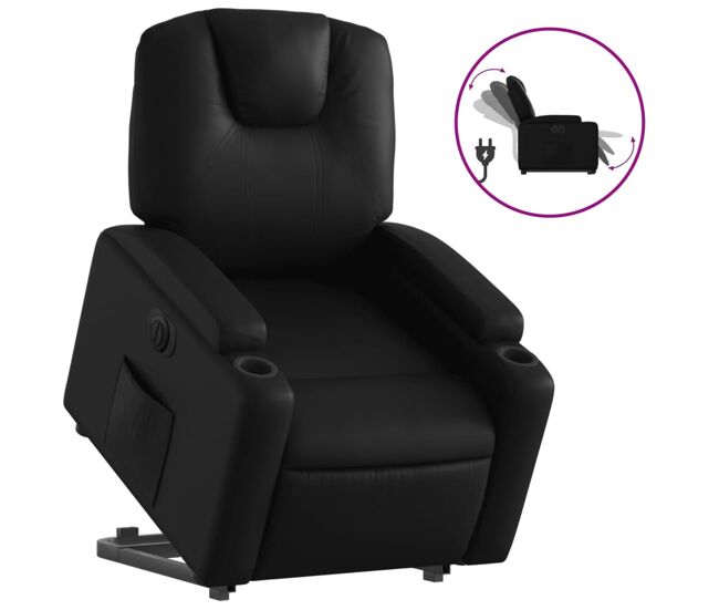 Vidaxl sillón reclinable y elevable eléctrico cuero sintético negro