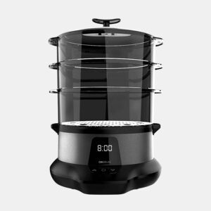 Cecotec Vaporizador elétrico de 1000 W, com 3 recipientes, tigela para arroz de 1 l e tempo ajustável.