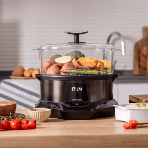 Cecotec Vaporizador elétrico de 1000 W, com 3 recipientes, tigela para arroz de 1 l e tempo ajustável.