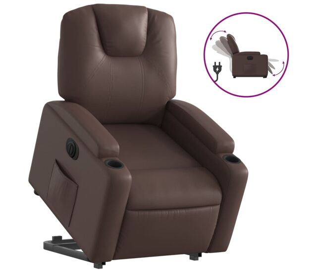 Vidaxl sillón reclinable elevable eléctrico de cuero sintético marrón