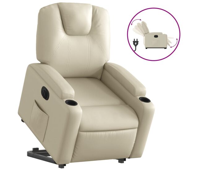 Vidaxl sillón reclinable elevable eléctrico de cuero sintético crema