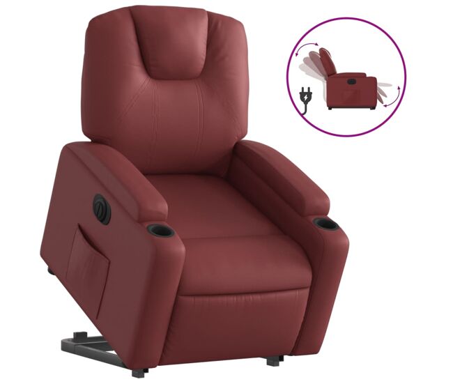 Vidaxl sillón elevable eléctrico cuero artificial rojo tinto