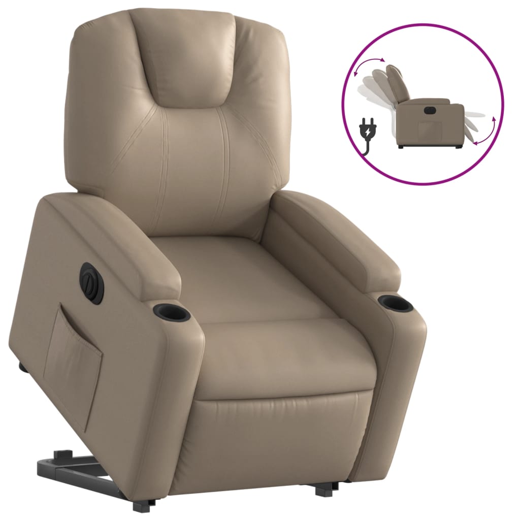 Vidaxl sillón elevable eléctrico cuero artificial capuchino