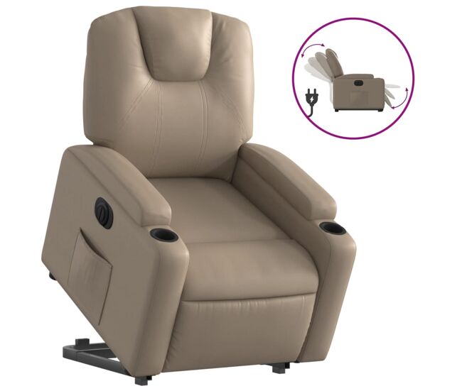 Vidaxl sillón elevable eléctrico cuero artificial capuchino