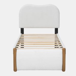 Cama estofada de pelúcia 90x200 cm - com cama de rodízio extraível 90x190 cm - com estrado de ripas de MDF - Branco