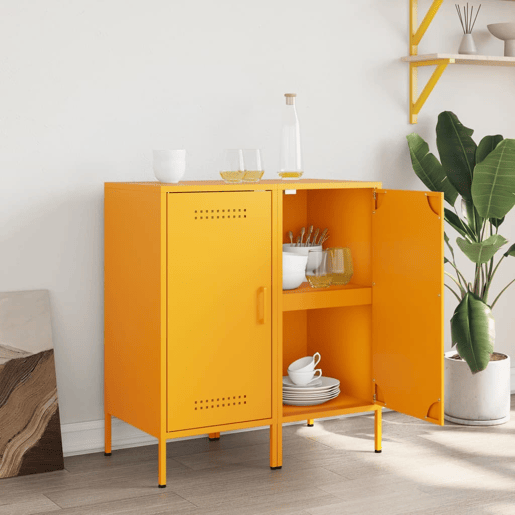 vidaXL Aparadores 2 pcs 36x39x79 cm aço amarelo mostarda