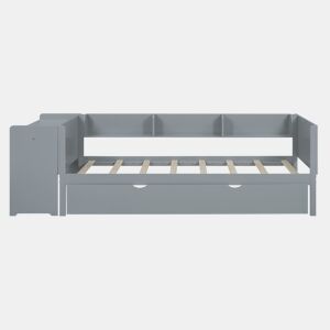 Cama individual 90x200 cm com cama de rodízio - com secretária lateral - Cinzento