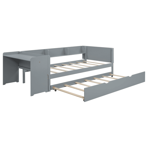 Cama individual 90x200 cm com cama de rodízio - com secretária lateral - Cinzento