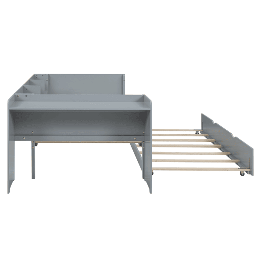 Cama individual 90x200 cm com cama de rodízio - com secretária lateral - Cinzento