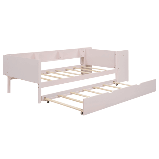 Cama individual 90x200 cm com cama de rodízio - com secretária lateral - Rosa